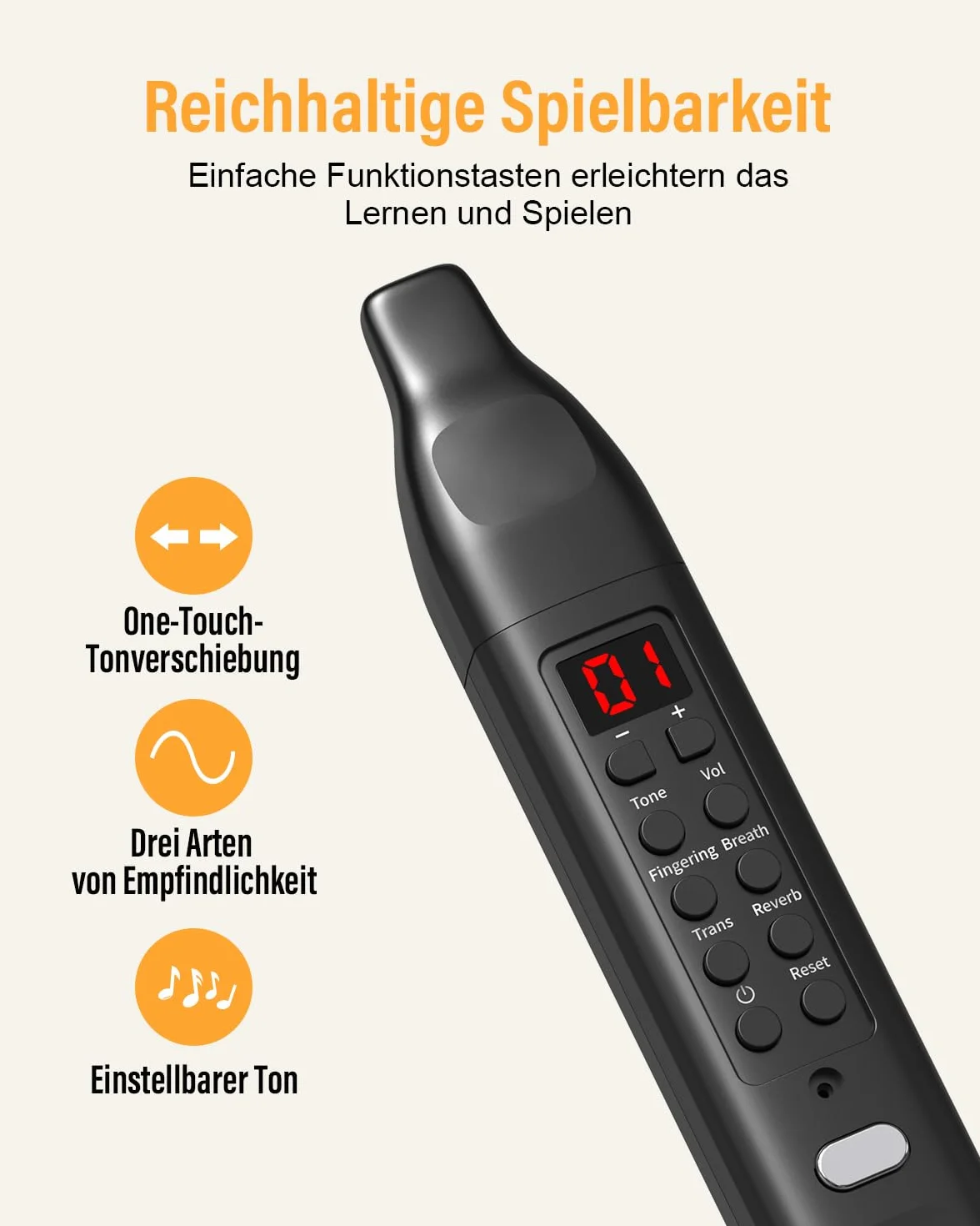 Instrument à soufflage numérique noir Bluetooth MIDI électronique avec câble d'alimentation