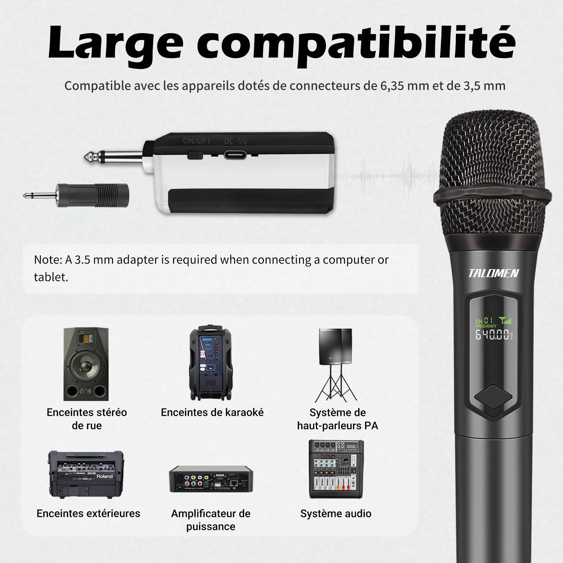 Talomen Microphone sans fil professionnel 2.4 GHz système dual micro dynamique rechargeable avec récepteur 160ft K60-2