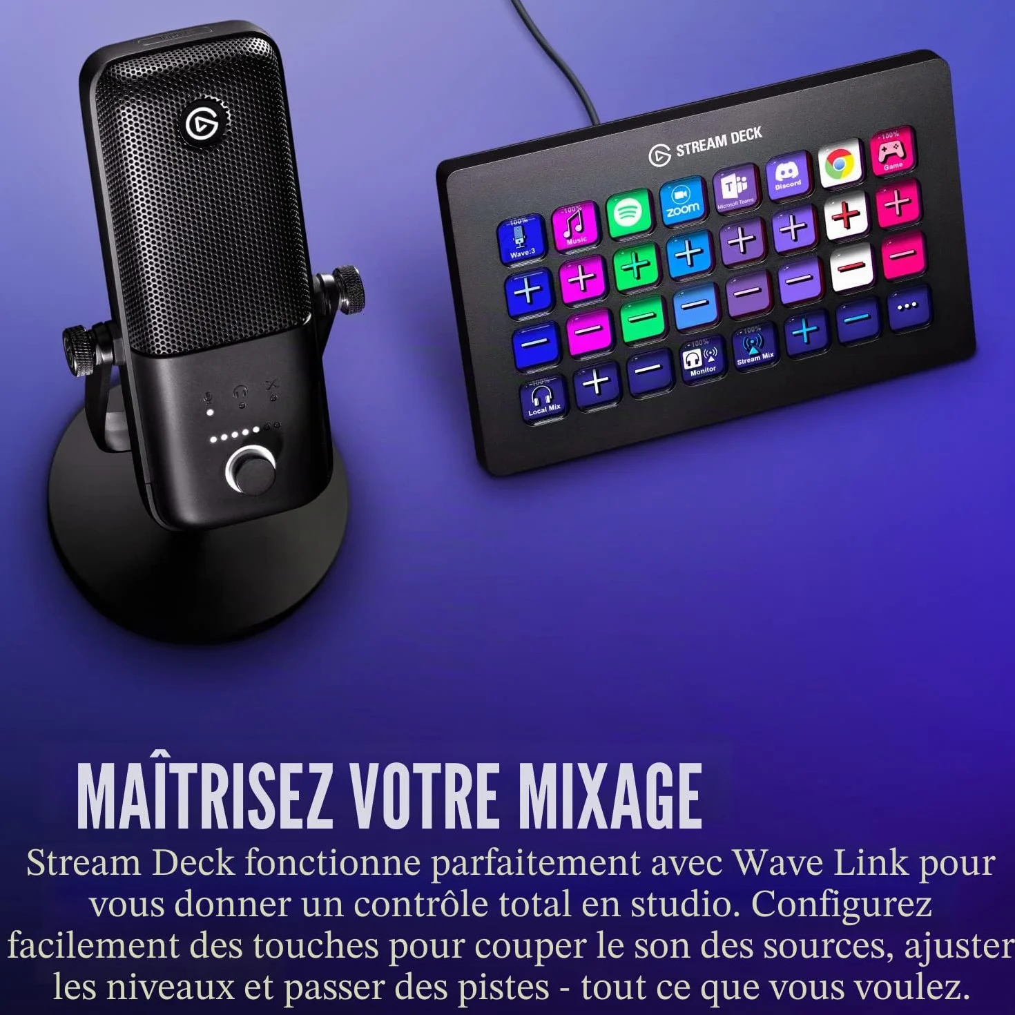 Elgato Wave:3 Micro à condensateur USB studio streaming podcast gaming télétravail logiciel mixage gratuit plug-ins effets anti-distorsion plug & play Mac PC