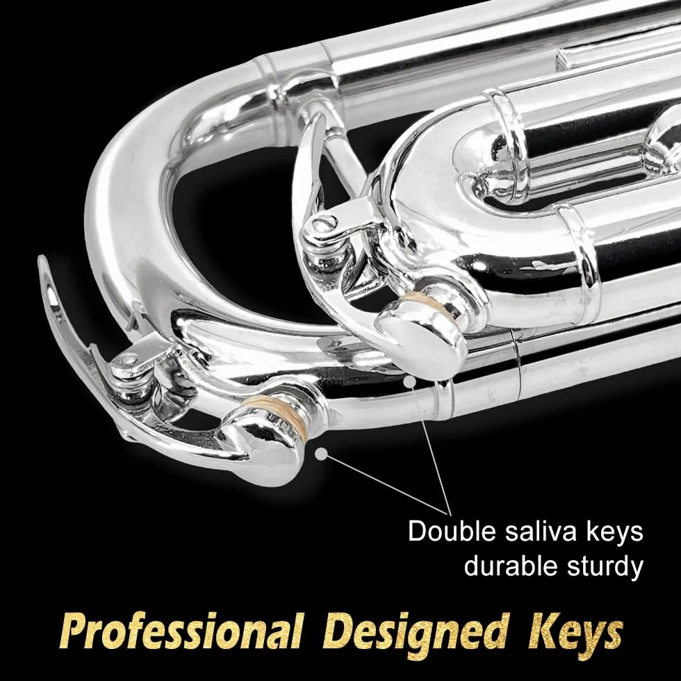 Trompette en si bémol standard pour débutants étudiants laiton avec embouchure 7C étui rigide argent