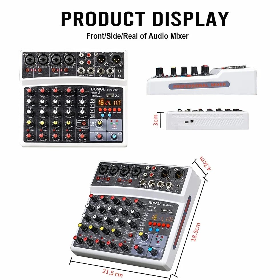 Console de mixage audio DJ BOMGE 6 canaux 48 V 99 DSP Noir