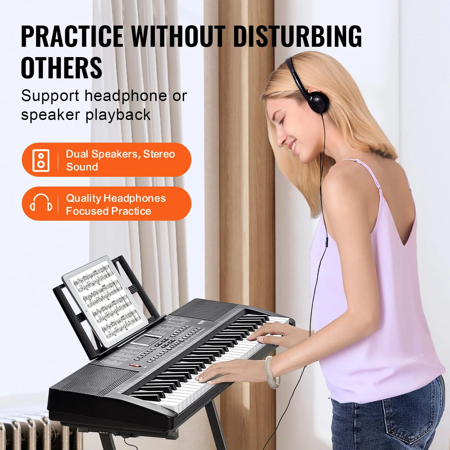 VEVOR Clavier Piano Numérique 61 Touches Portable 200 Tons 200 Rythmes Haut-parleurs Intégrés