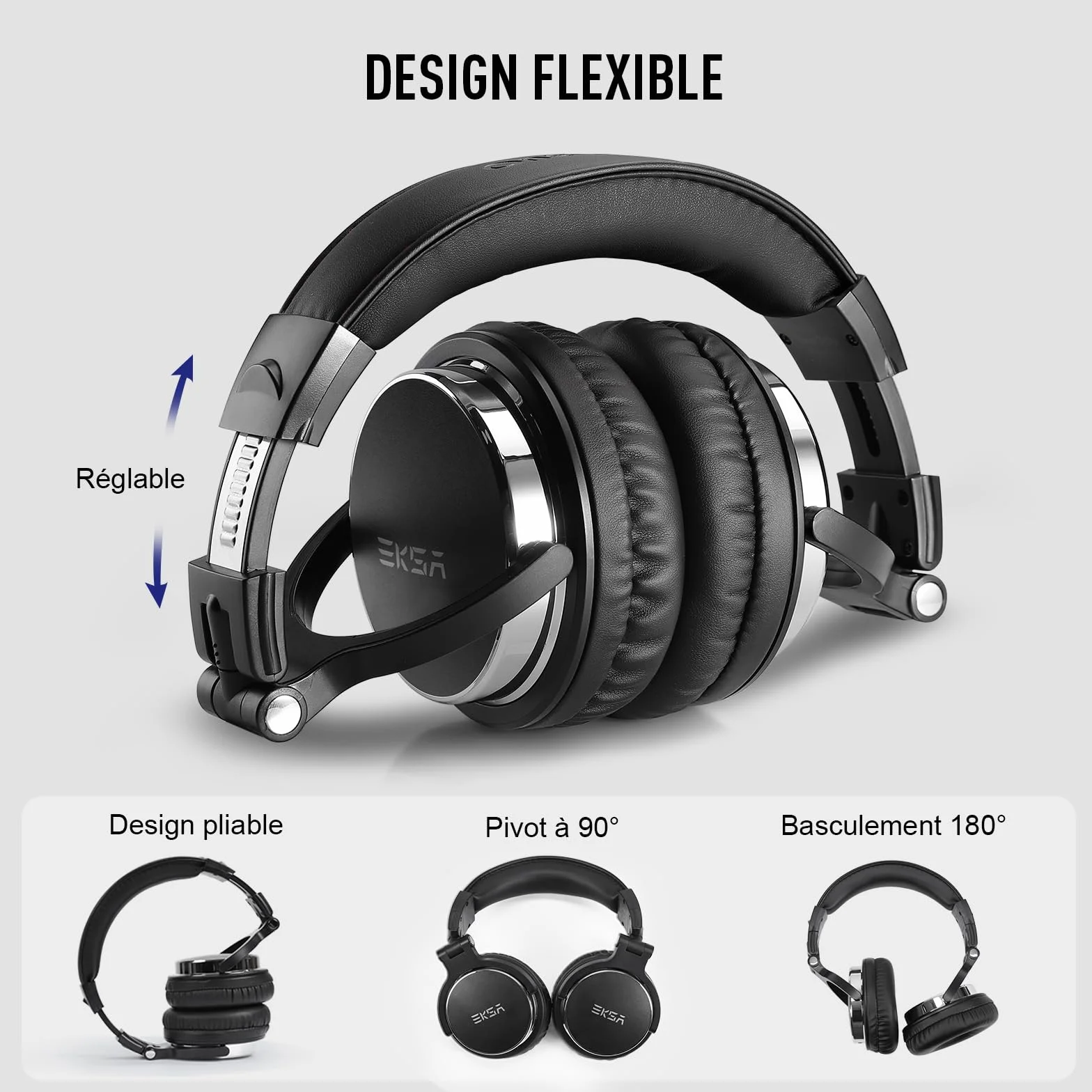 EKSA P100 Casque Audio Filaire Studio Monitor Stéréo Hi-Res Jack 6.35mm 3.5mm