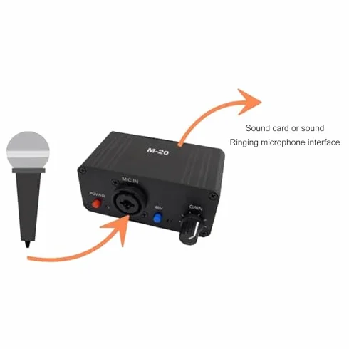 Préampli de Microphone 48 V avec Alimentation Fantôme, Sortie XLR pour Micro Dynamique et Condensateur