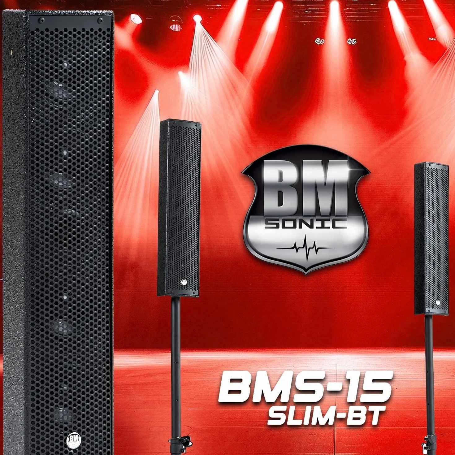 BM Bmsonic BMS-15-SLIM-BT 1200W Enceintes Satellites SUB 38cm USB/Bluetooth Pack Sonorisation DJ Complet