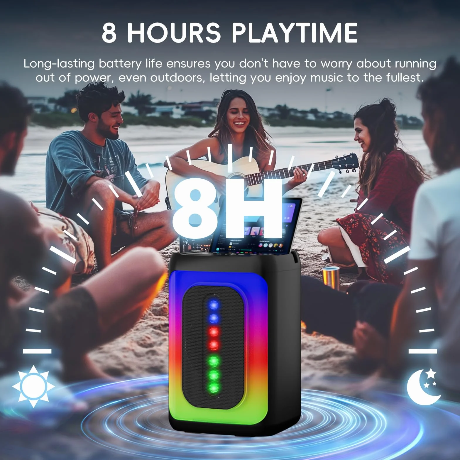 Ankuka Enceinte Bluetooth Karaoké Portable avec 2 Microphones, Lumières LED, TF/USB, FM, Aux, TWS, Noir