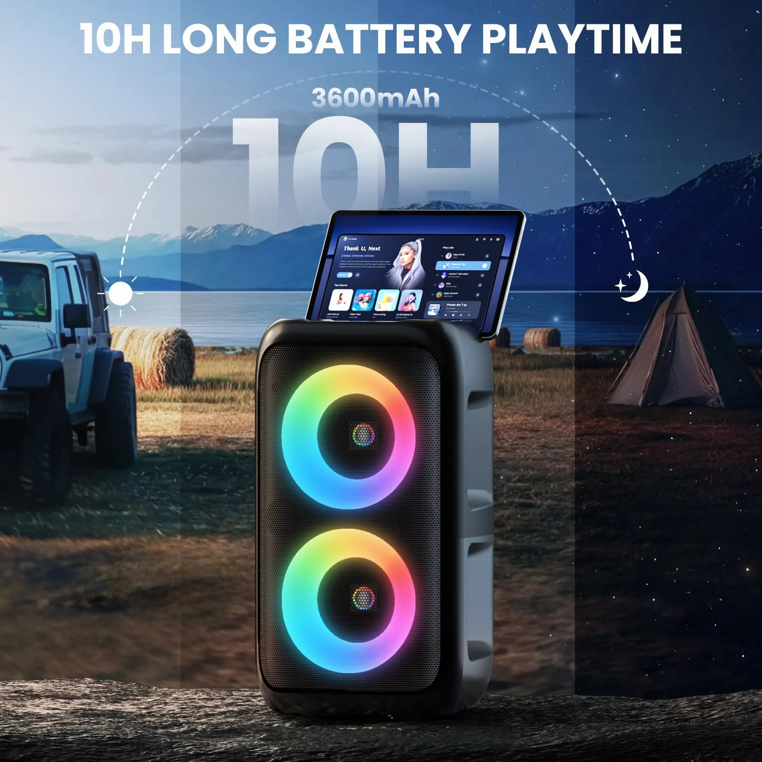 Karaoke Adulte Haut-Parleur Bluetooth Portable avec 2 Microphones sans Fil Système PA Lumières