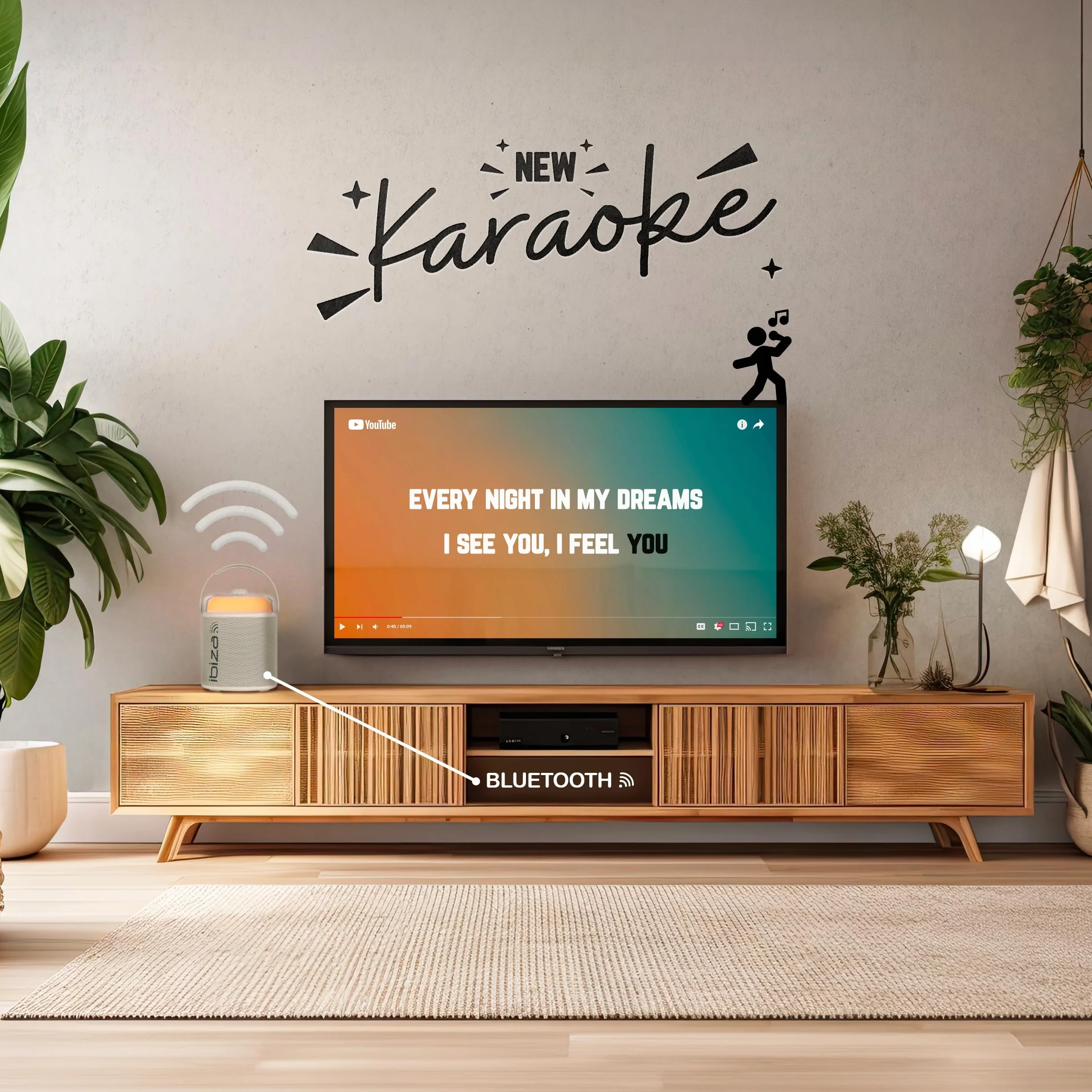 Ibiza KARAHOME-WH Enceinte Karaoke Lumineuse Bluetooth USB MicroSD AUX Coax Blanc