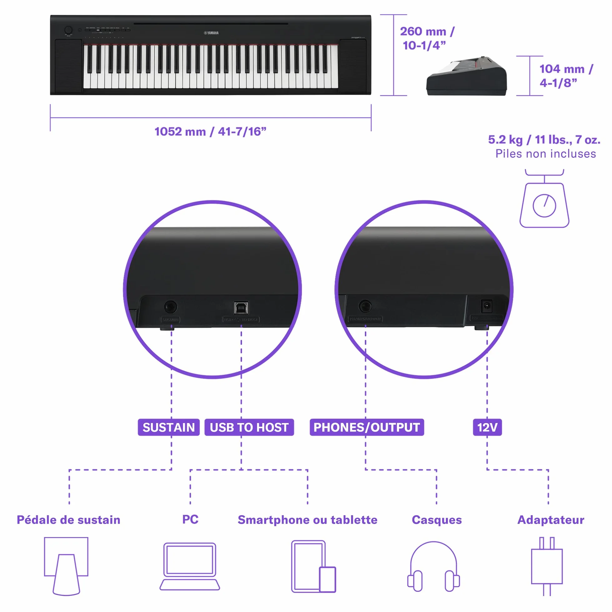Yamaha Piaggero NP-15 Clavier numérique 61 touches 15 voix instrumentales portable