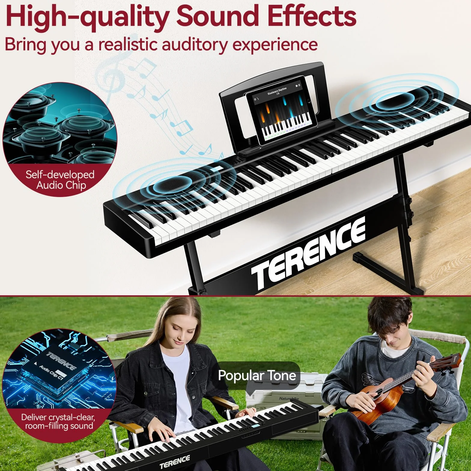 Piano numérique 88 touches lestées 1800 mAh Bluetooth MIDI Noir