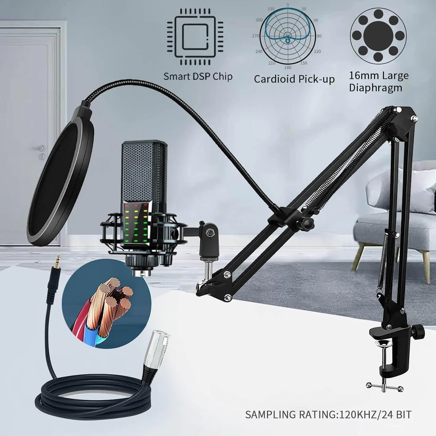 Ensemble de Podcast Micro Gaming Carte Son Karaoke Table de Mixage DJ Set Interface Audio USB Microphone à Condensateur Bluetooth Streaming