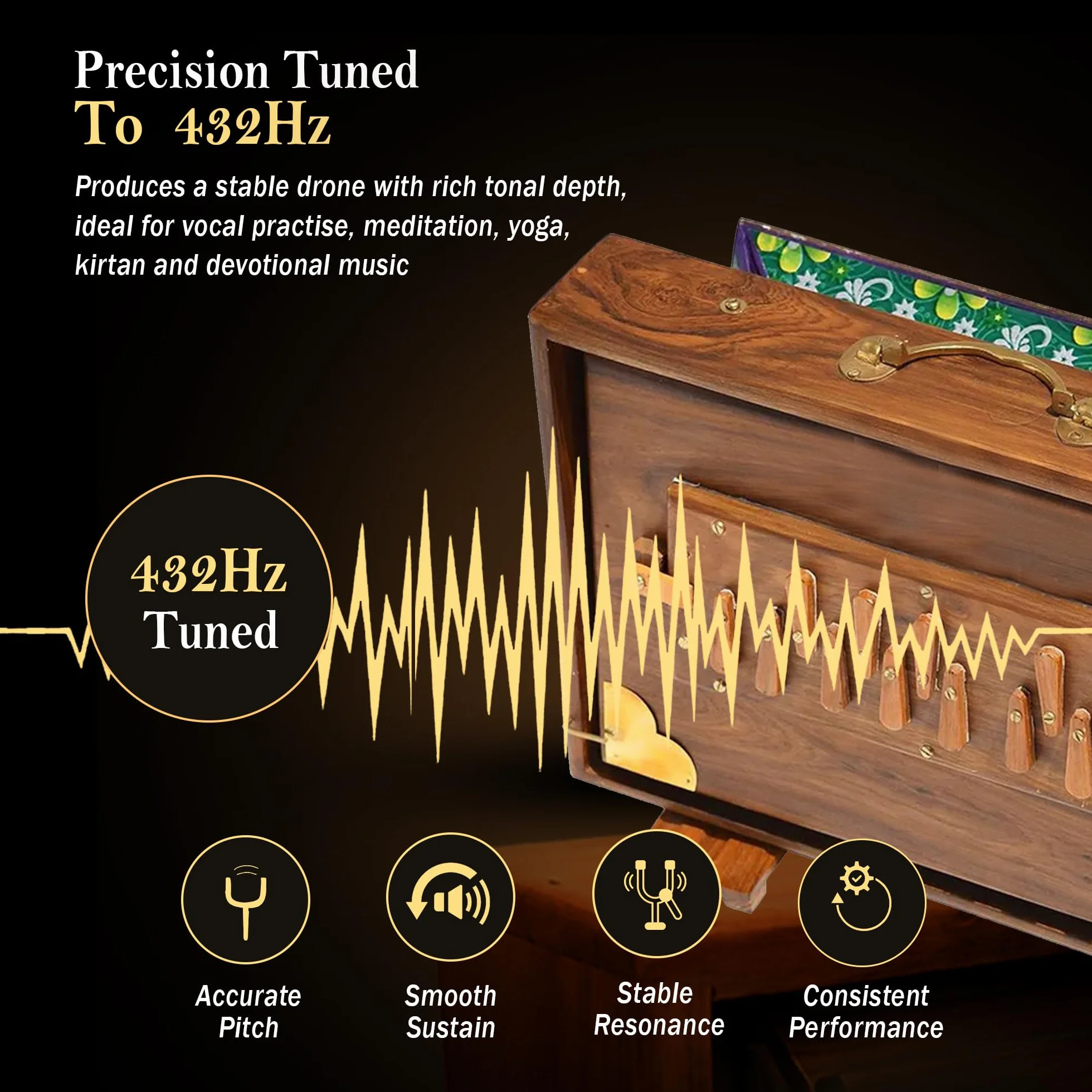 Shruti Box 13 Note Tuned 432 Hertz Teak Wood Padded Carry Bag