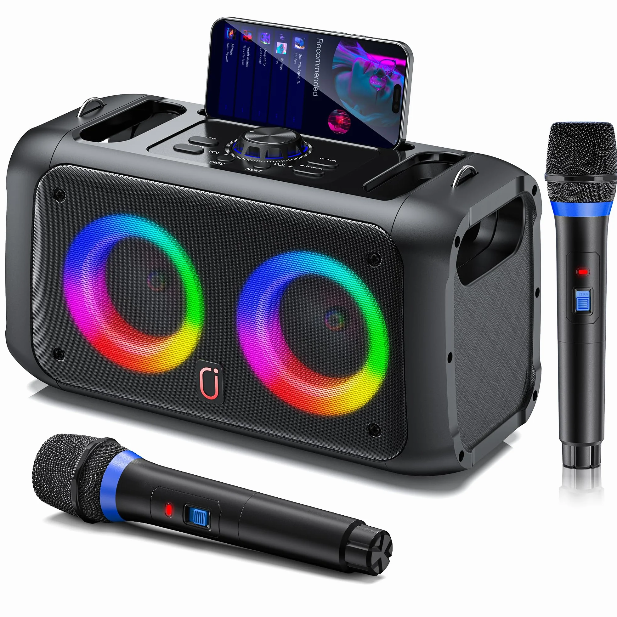 JYX Machine Karaoke Adultes avec 2 Microphones sans Fil Bluetooth 5.3 Portable avec Roues et Lumières Disco