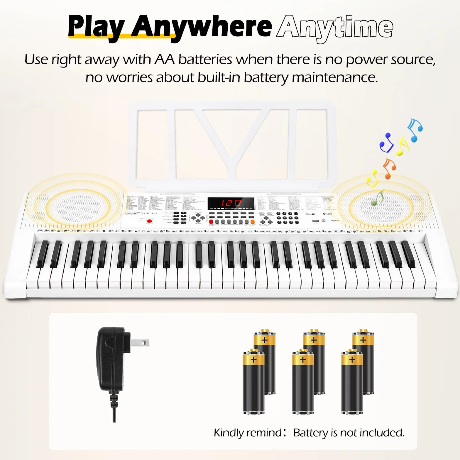 Vangoa Clavier Électronique 61 Touches Lumineuses avec Support Piano, Microphone, 600 Timbres, 400 Rythmes
