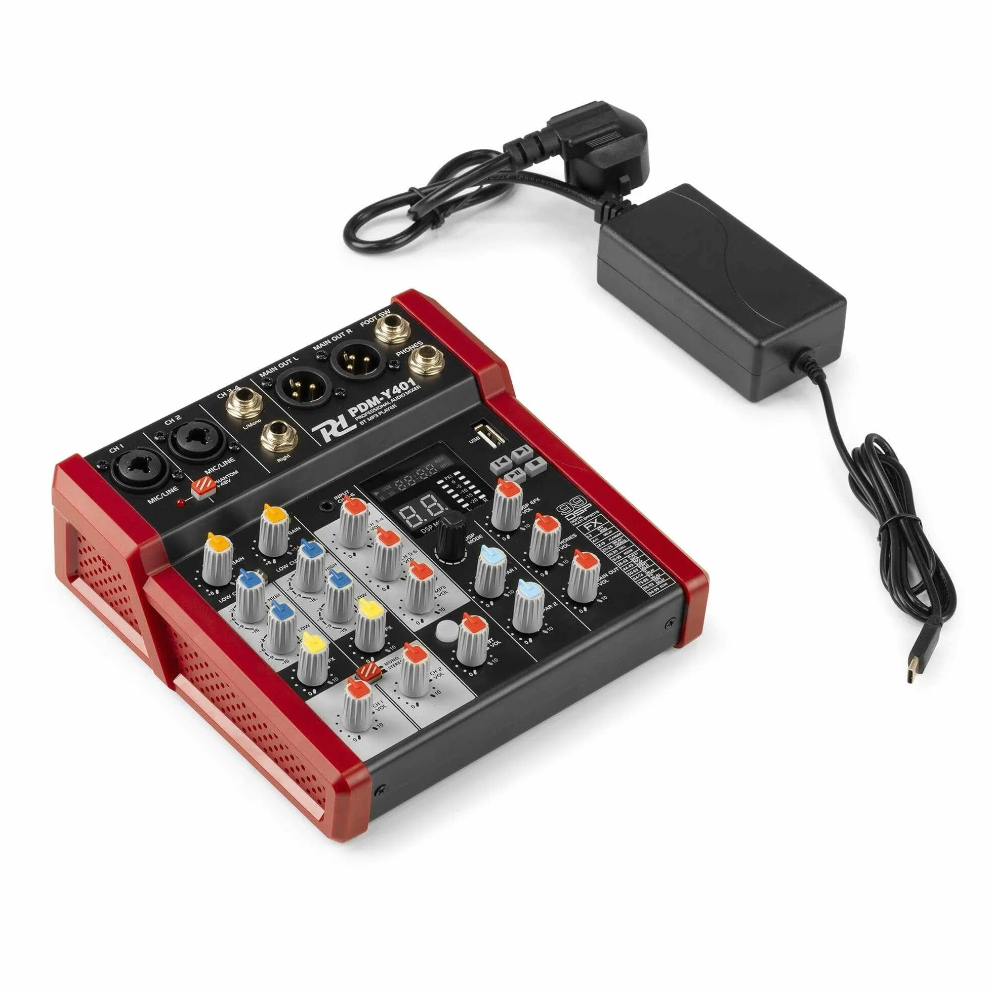 Power Dynamics PDM-Y401 Console de Mixage 4 Canaux Bluetooth 48V USB MP3 DJ Studio