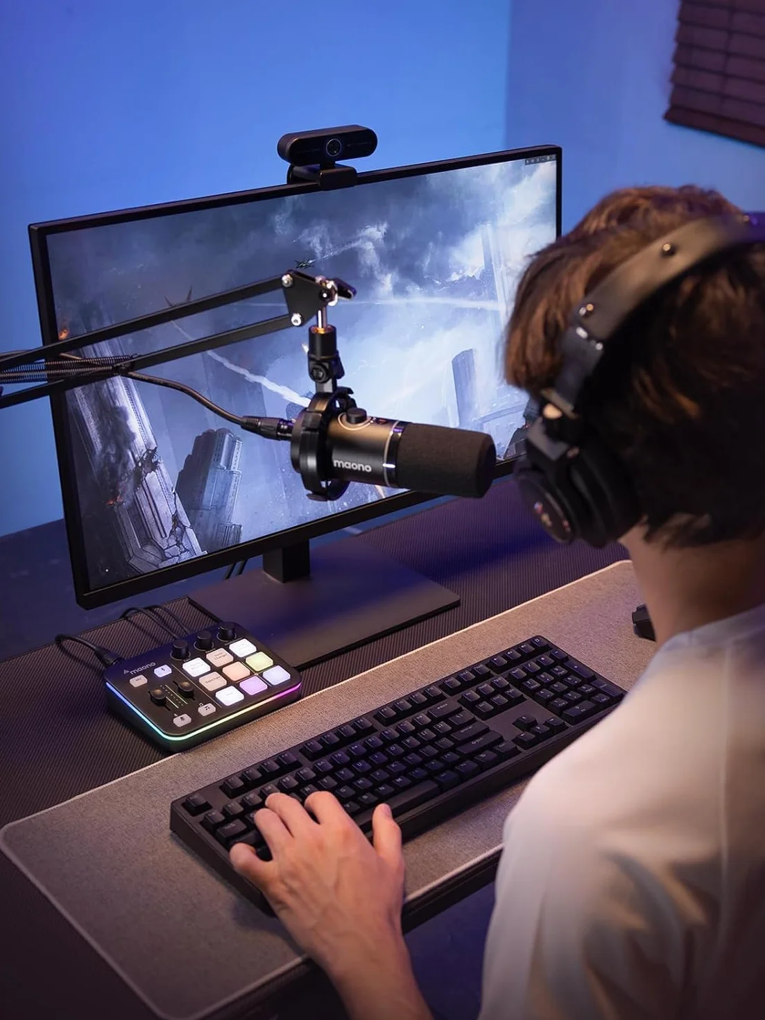 MaonoCaster PD200XS & G1 NEO Kit Streaming Gaming: Interface Audio Mixeur et Microphone Dynamique XLR avec RGB et Réduction de Bruit