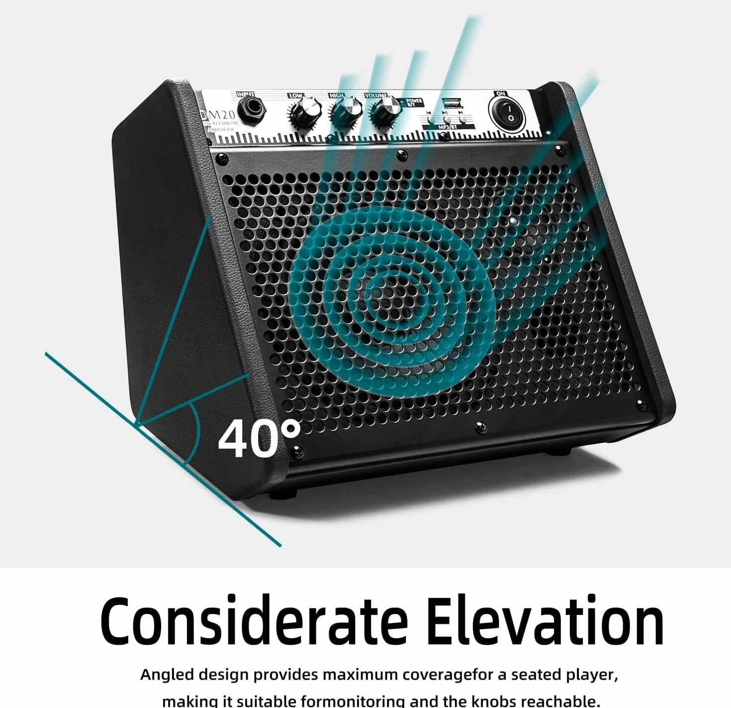 Coolmusic DM20 Moniteur Personnel Amplificateur 20W Bluetooth pour Batterie Électrique, Clavier, Guitare Acoustique
