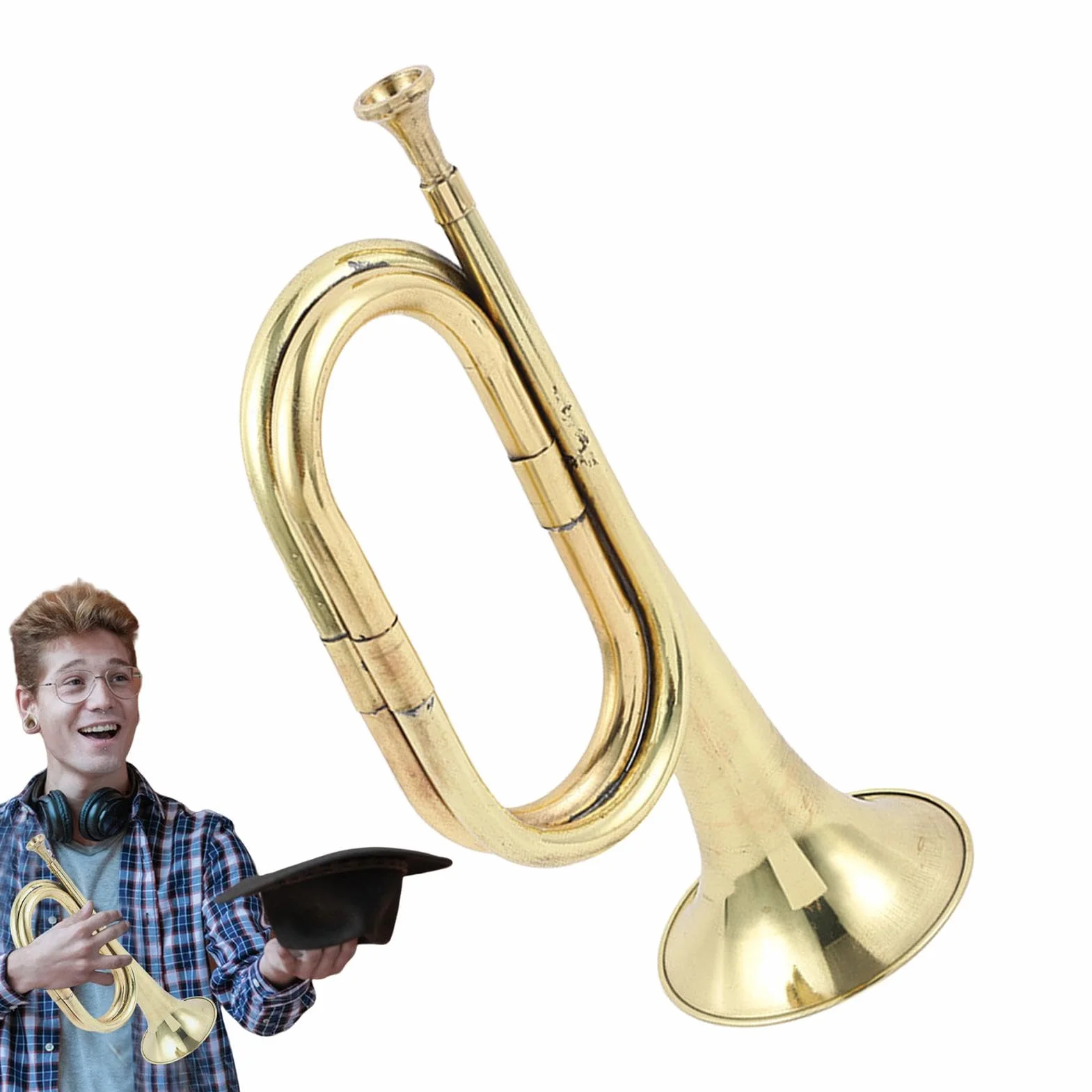 Gold Plated Pocket Trumpet Bugle for Beginners Band Orchestra Cavalry