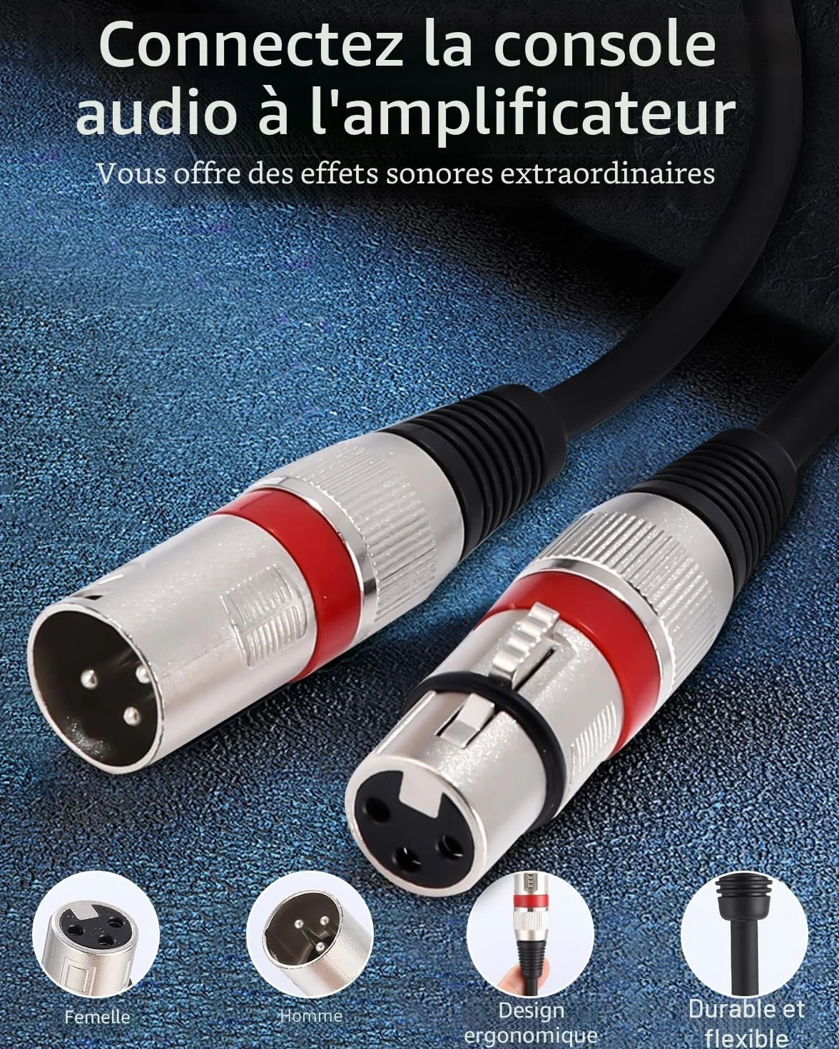Câble XLR DMX 5M 3 Broches Mâle Femelle Connecteur Audio 3 Pins Xespis