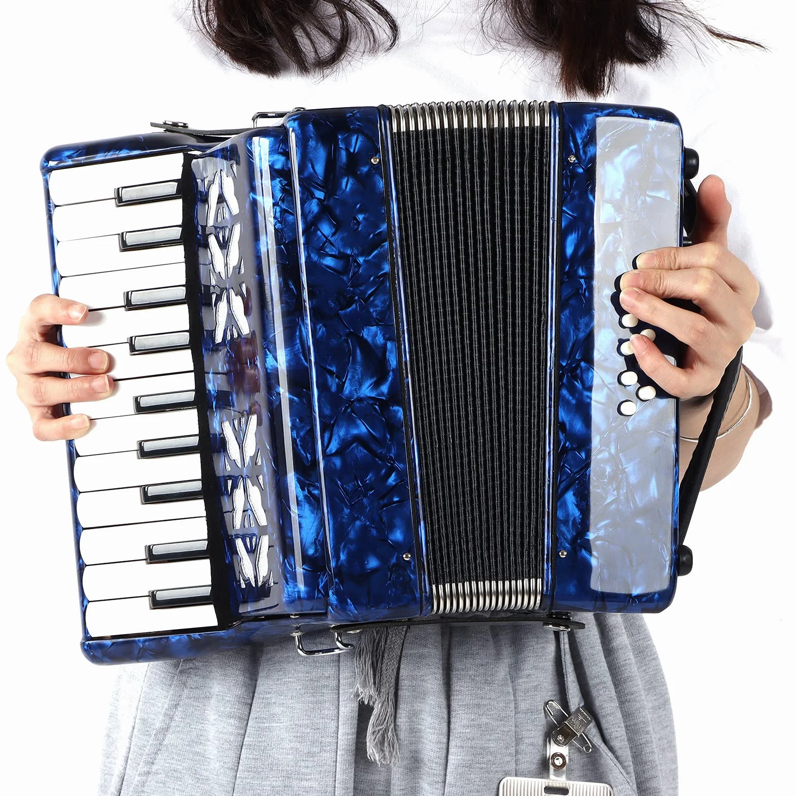 Accordéon Professionnel 8 Basses ABS Bois Massif Soufflet Cuir Vachette Instrument de Musique