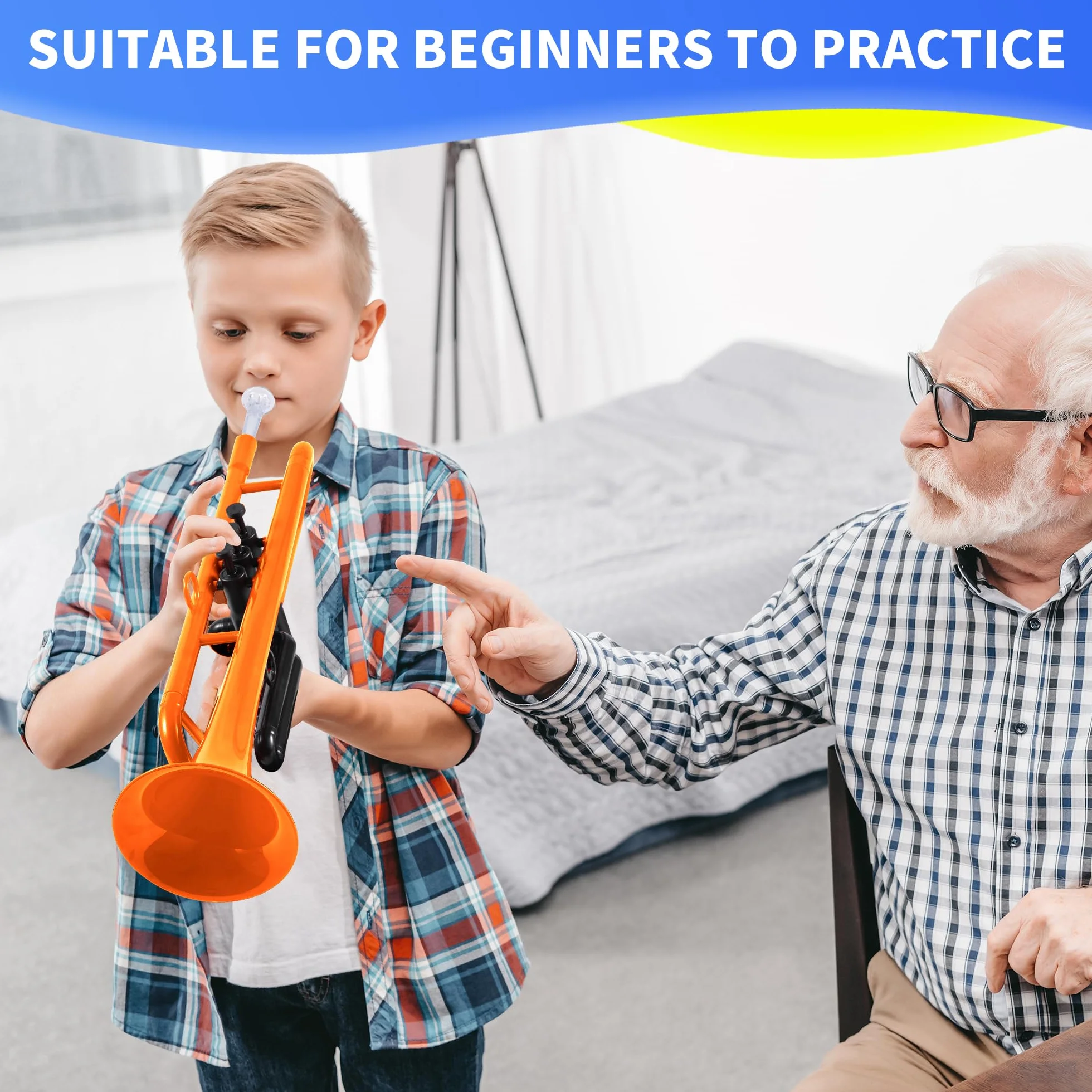 PAMPET Trompette en si bémol professionnelle plastique pour étudiant débutant avec embouchure 7C et 3C Orange