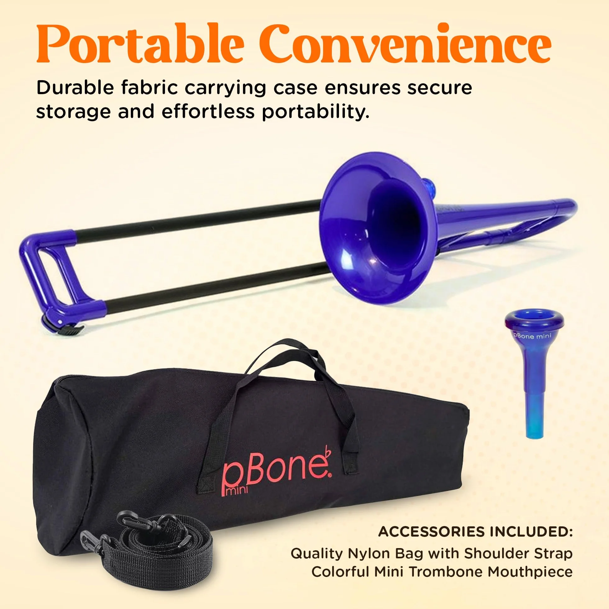 PBONE Trombone MINI avec embouchure et housse, Bleu