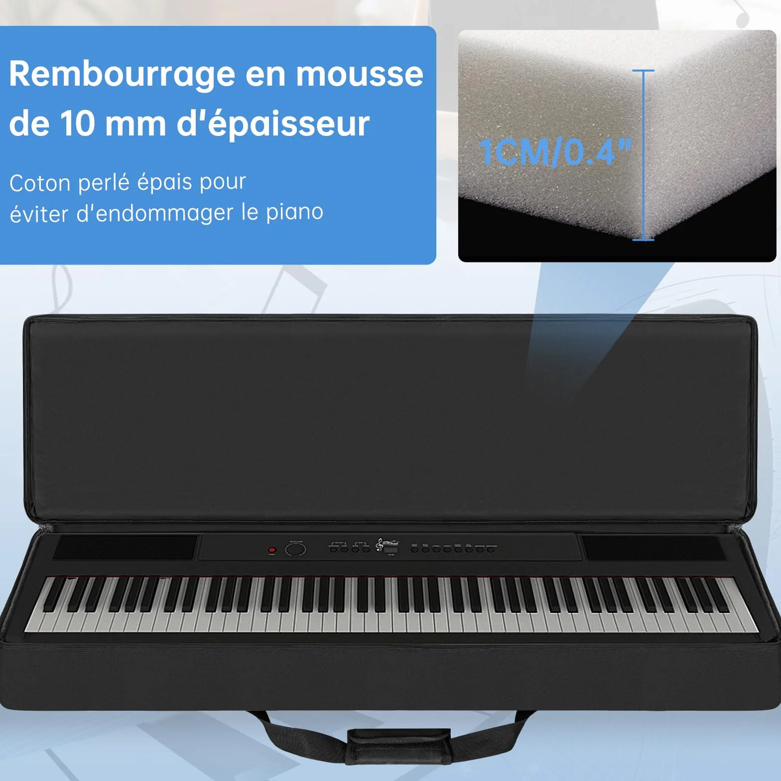 OUUTMEE Housse pour Clavier 88 Touches, Sac de Transport en Tissu Oxford 600D 10MM Rembourré Noir