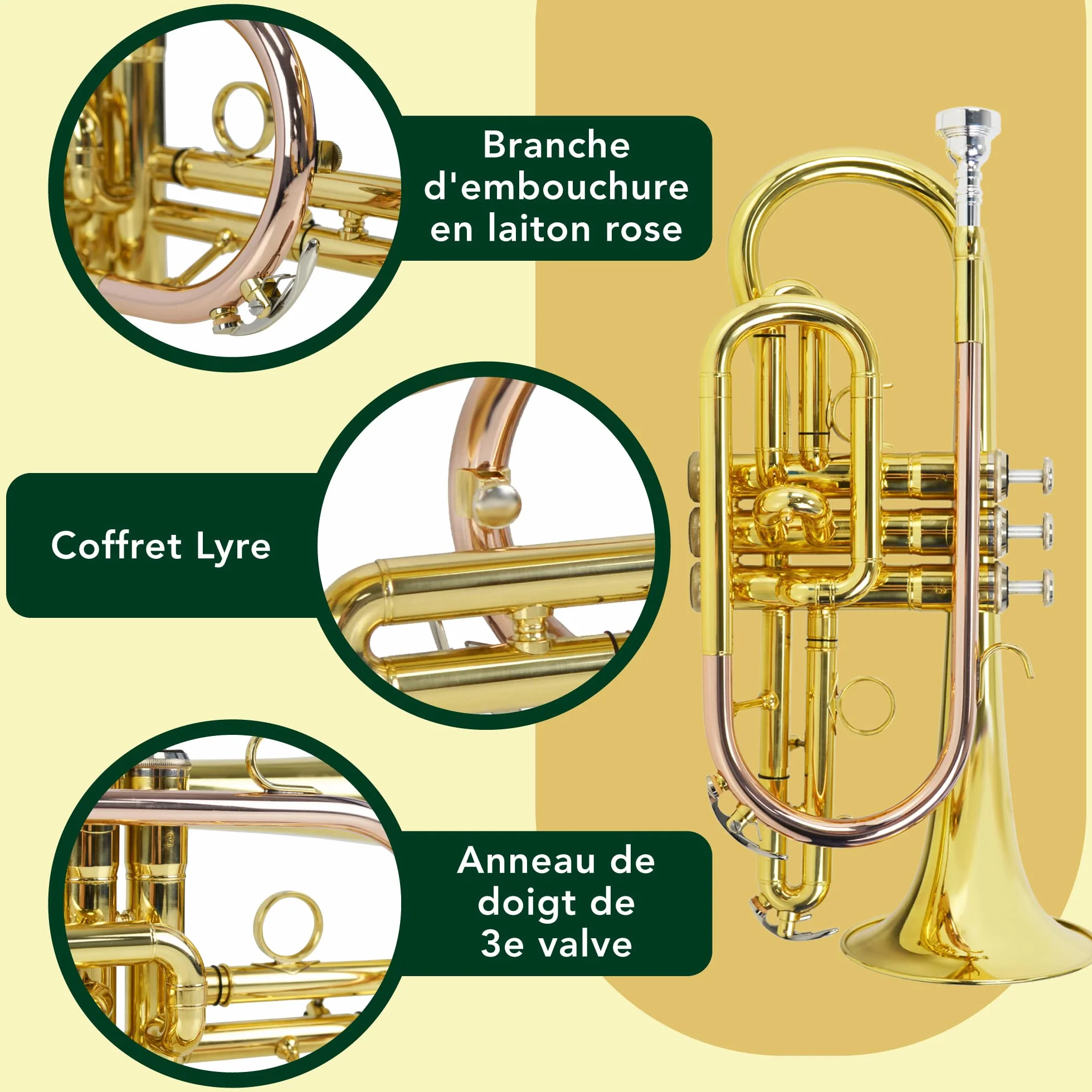 Cornet Sib Montreux Student pour débutants avec étui, embouchure - Laiton laqué, pavillon 12 cm