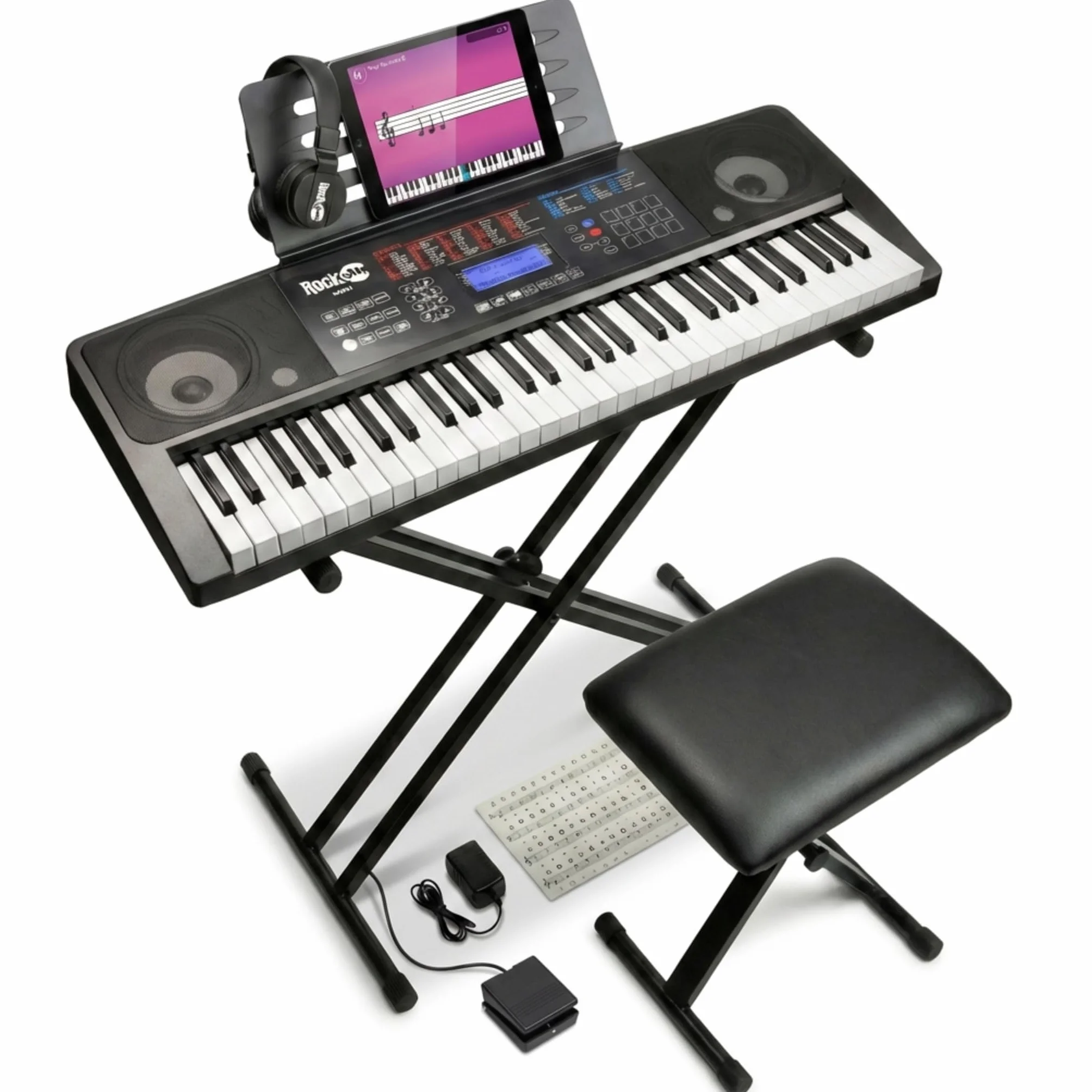 RockJam 61-touch Piano à clavier Kit avec banc, tabouret, pédale de sustain, casque et cours