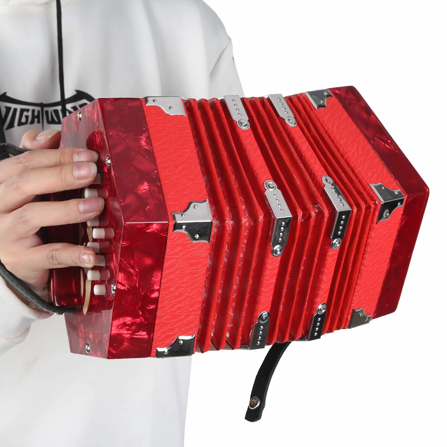 Accordéon Professionnel Portable avec Sangle Réglable, Sac, pour Enfants Adultes Débutants (Rouge)