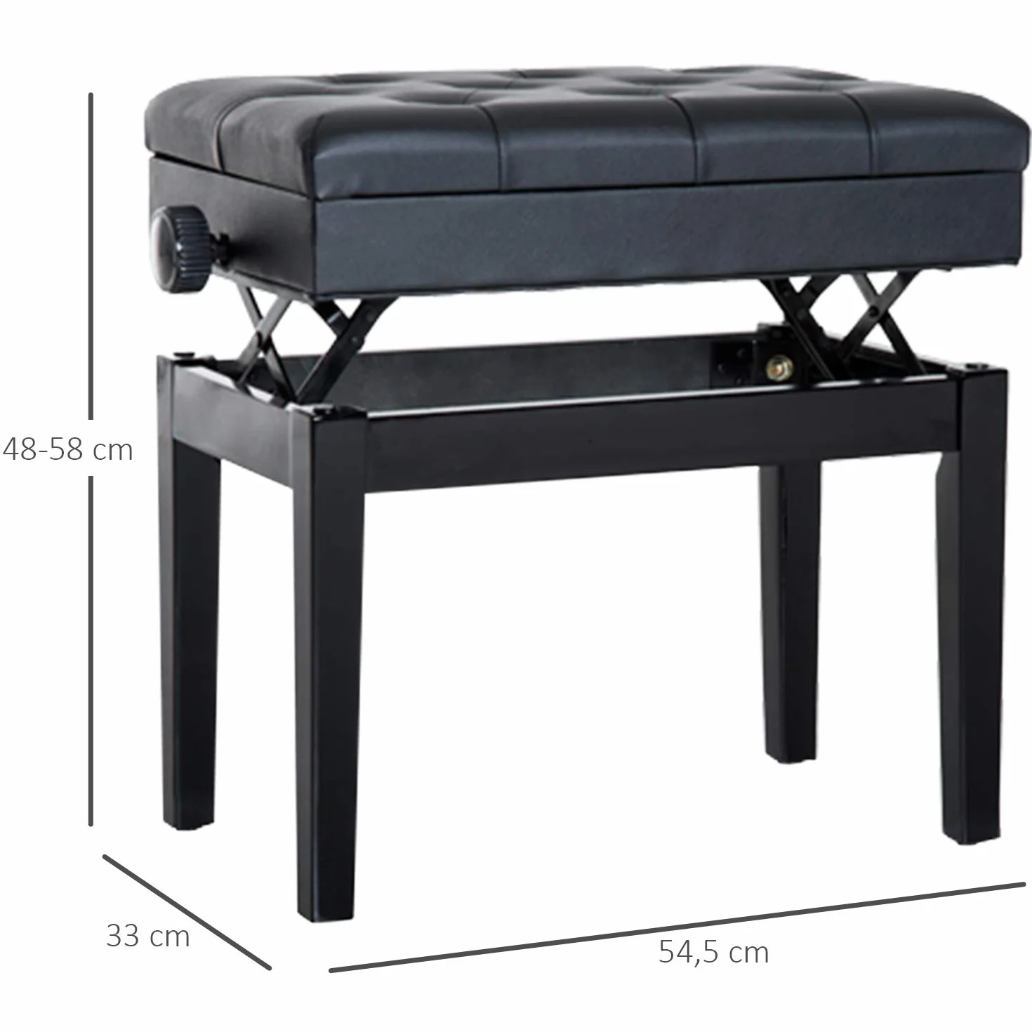 HOMCOM Banc de Piano réglable en Hauteur Bois Massif Tabouret avec Compartiment caché Noir