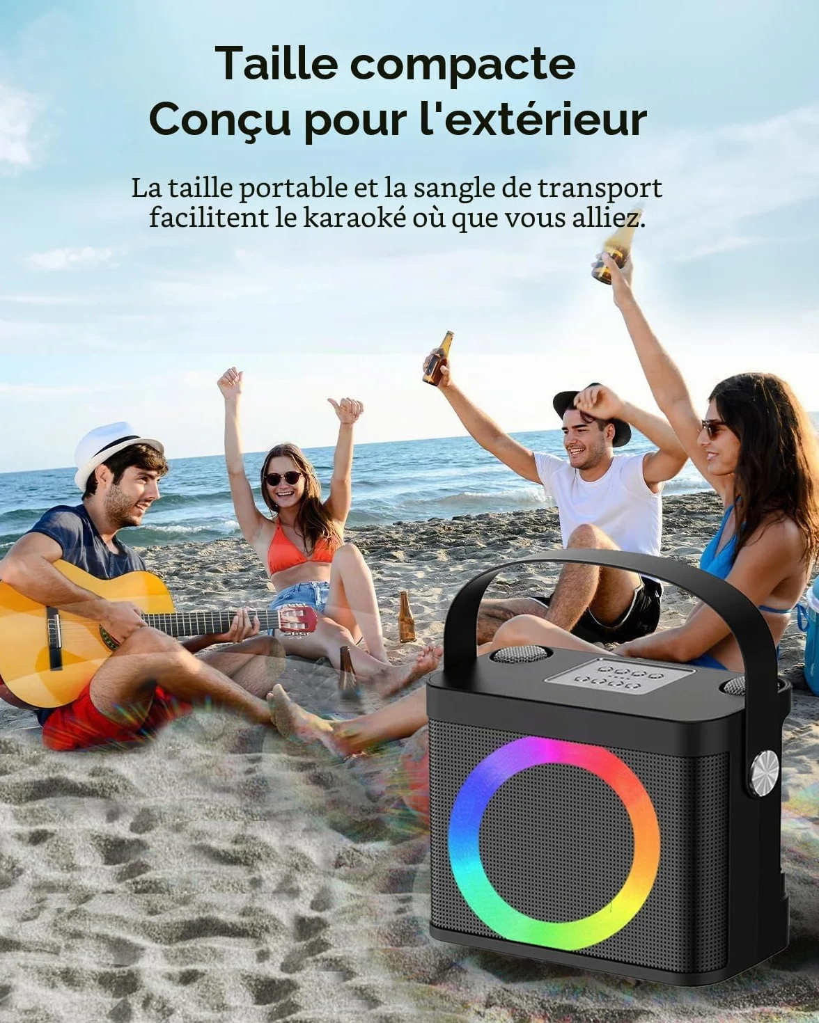 Enceinte Karaoké Professionnelle Adulte 2 Micros sans Fil Portable avec Lumières BT/AUX/USB/TF