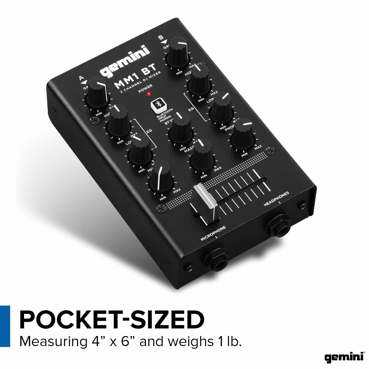 Gemini Sound MM1BT Bluetooth DJ Podcast Mixer avec CrossFader et Contrôle de Gain