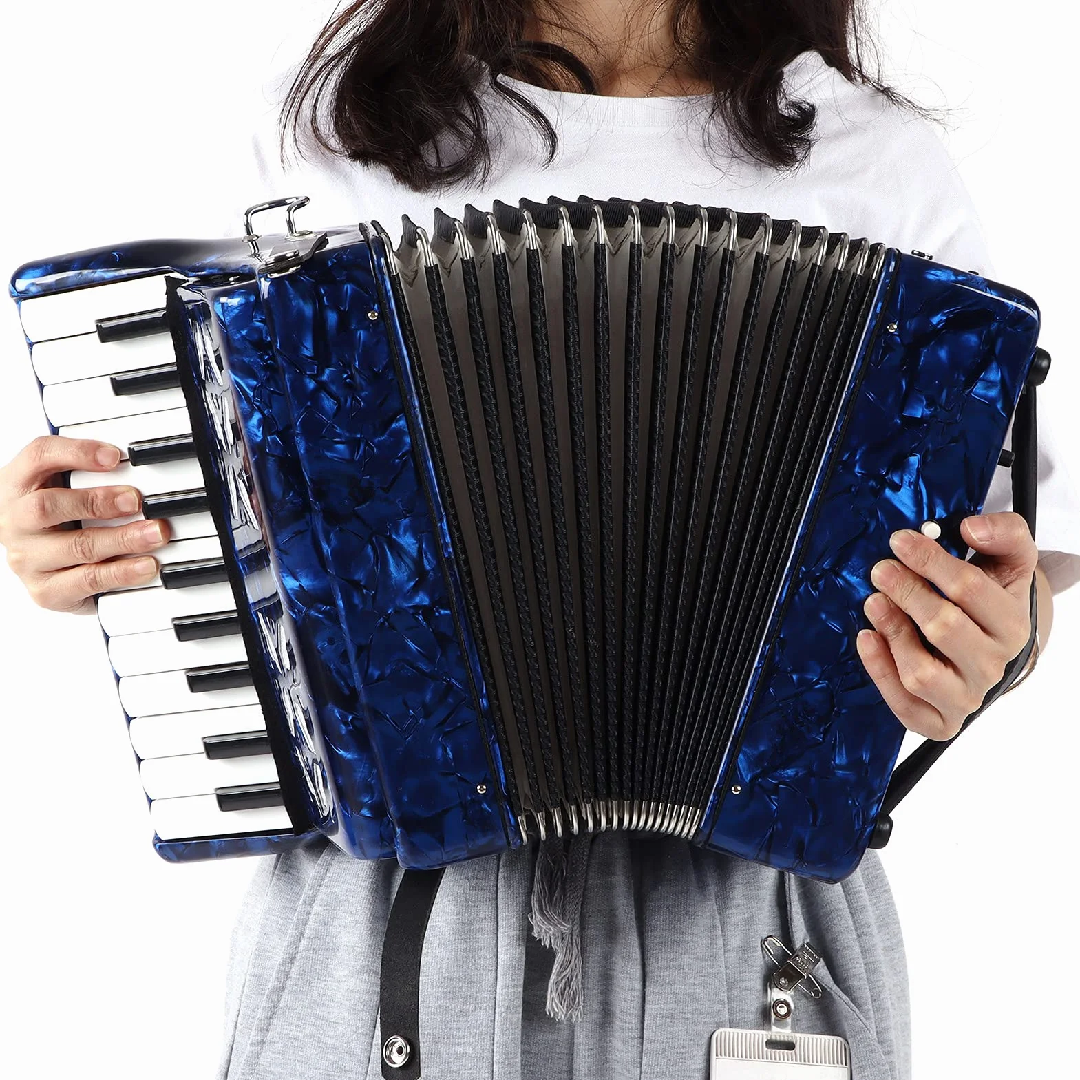 Accordéon Professionnel 8 Basses ABS Bois Massif Soufflet Cuir Vachette Instrument de Musique