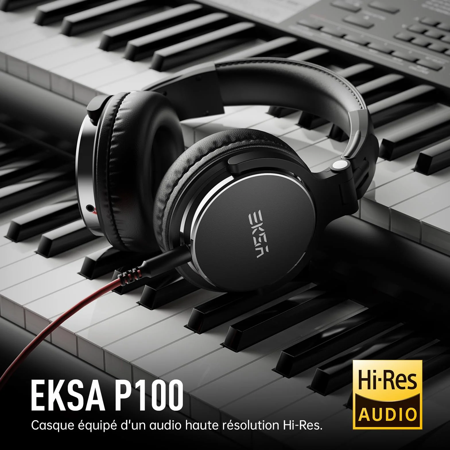 EKSA P100 Casque Audio Filaire Studio Monitor Stéréo Hi-Res Jack 6.35mm 3.5mm