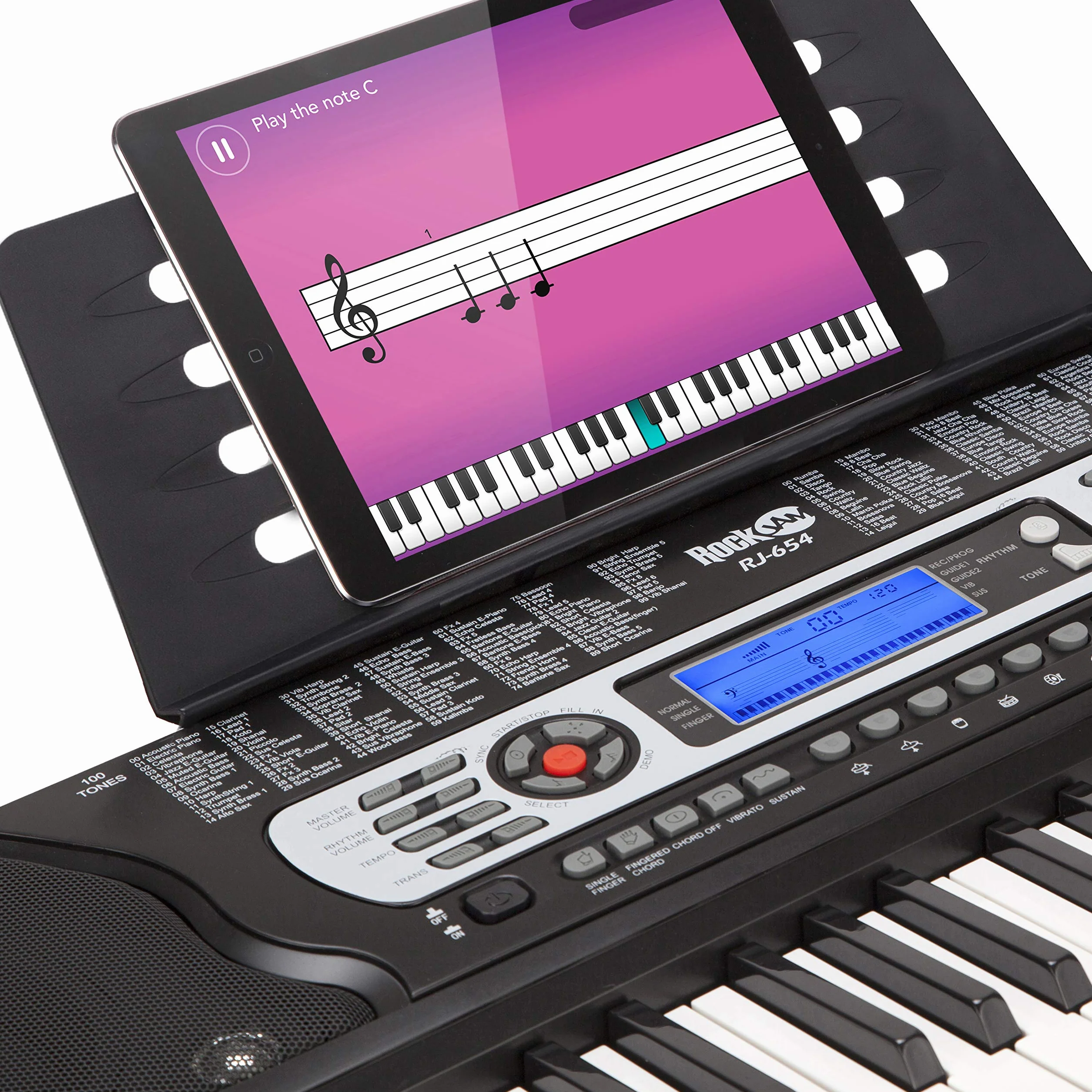 RockJam Clavier musical 54 touches avec pupitre et autocollants notes piano