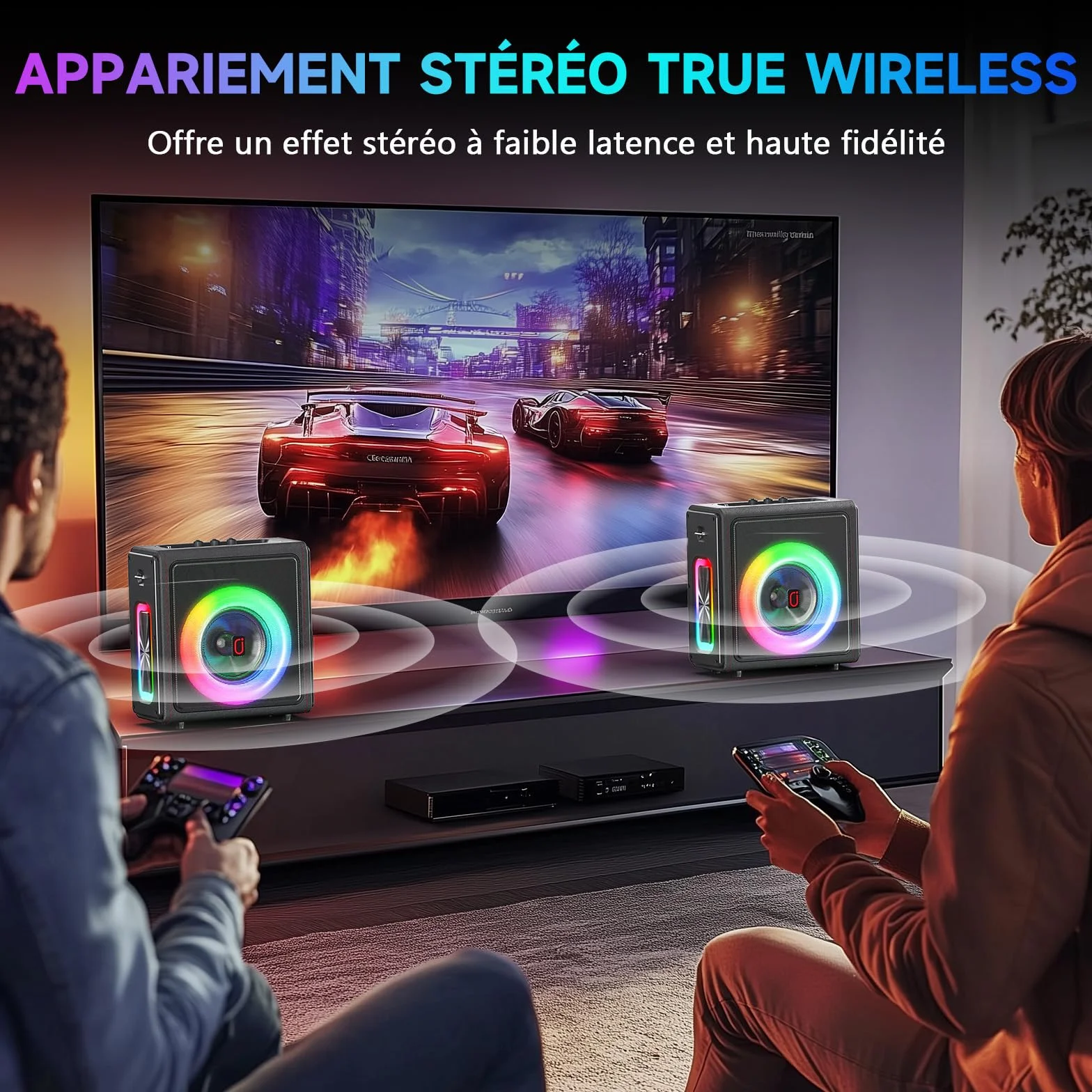Enceinte karaoké Bluetooth 5.3 Portable 120W avec 2 Micros sans Fil, Système PA avec Correction de Tonalité & Réglage d'Écho