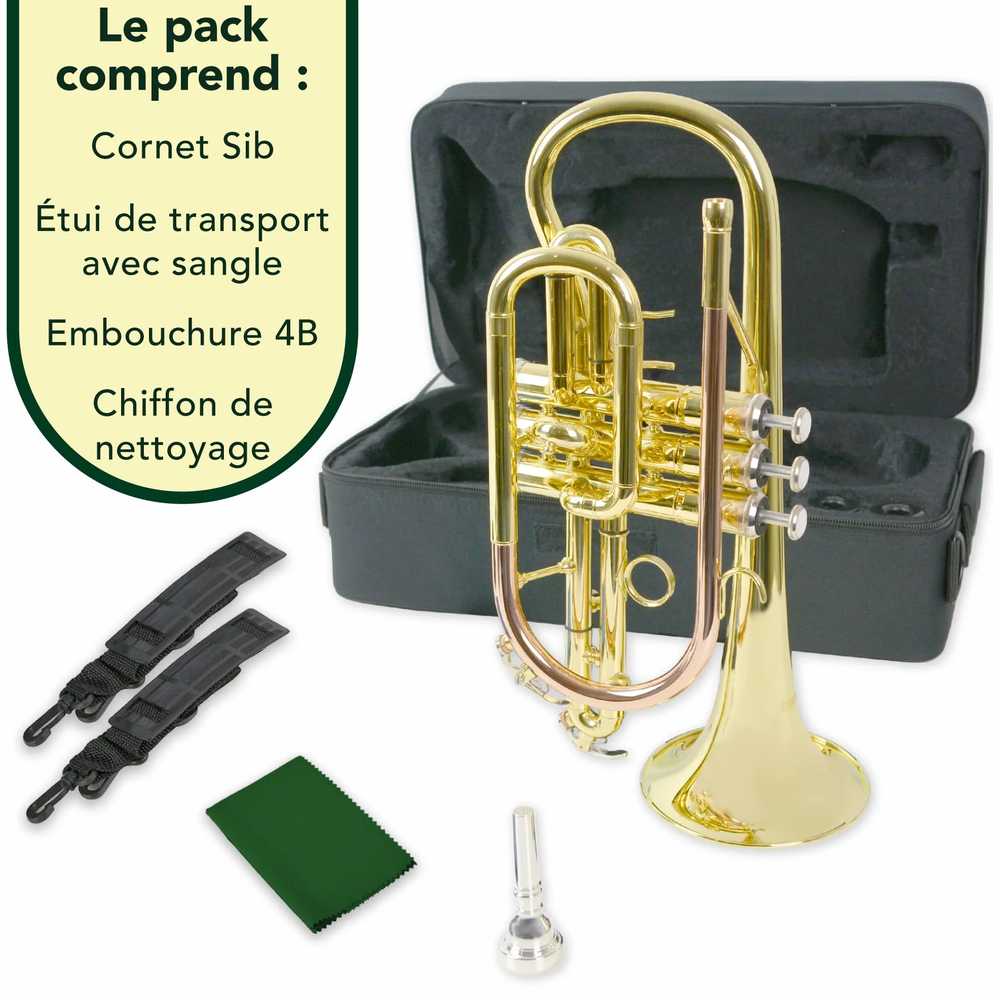 Cornet Sib Montreux Student pour débutants avec étui, embouchure - Laiton laqué, pavillon 12 cm