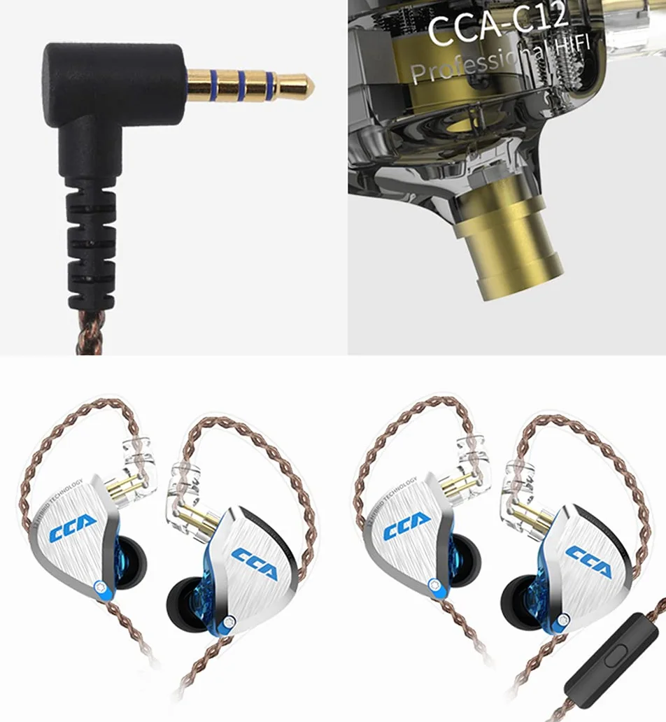 CCA C12 Écouteurs Intra-Auriculaires 5 BA 1DD Hybrides Pilotes Filaires HiFi