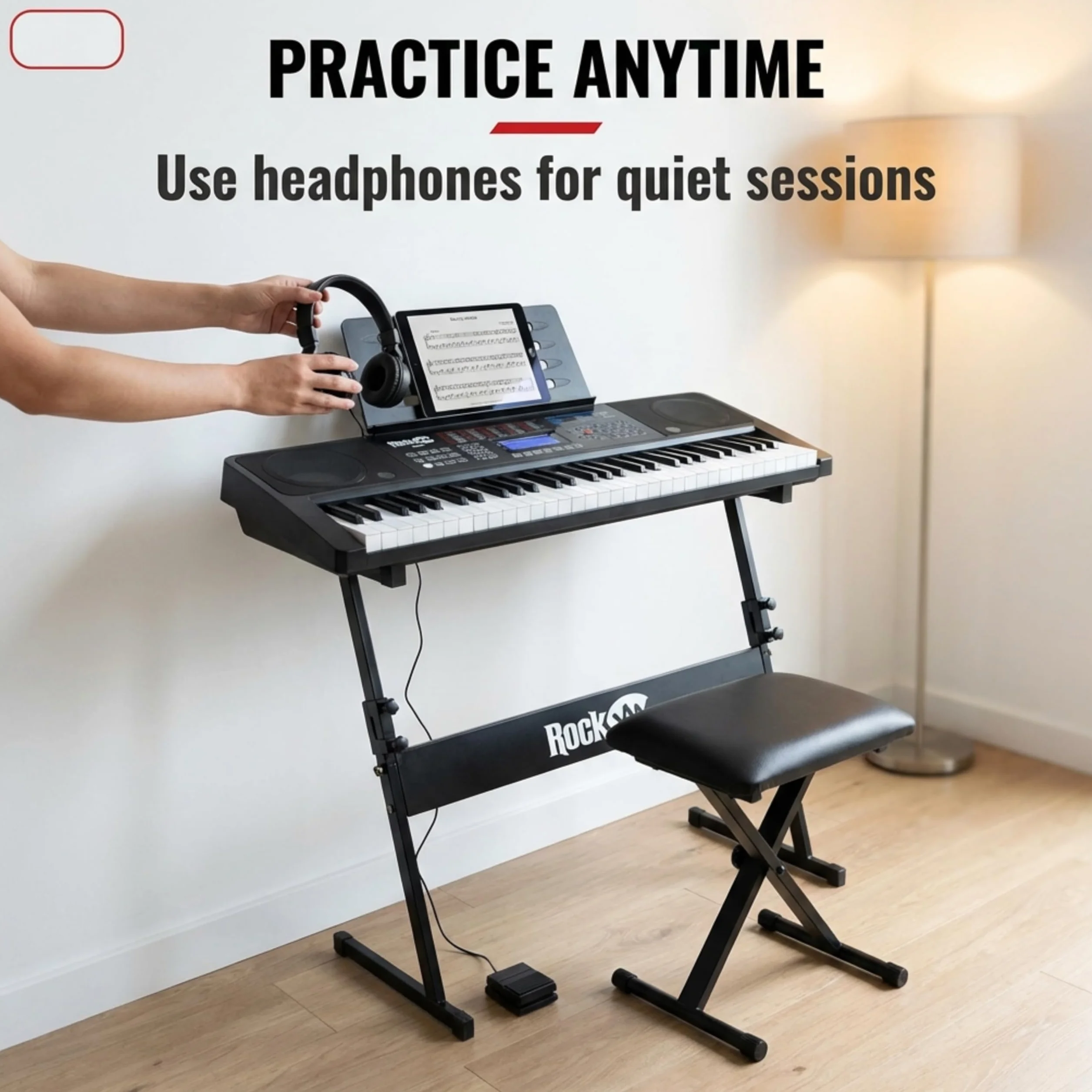 RockJam 61-touch Piano à clavier Kit avec banc, tabouret, pédale de sustain, casque et cours