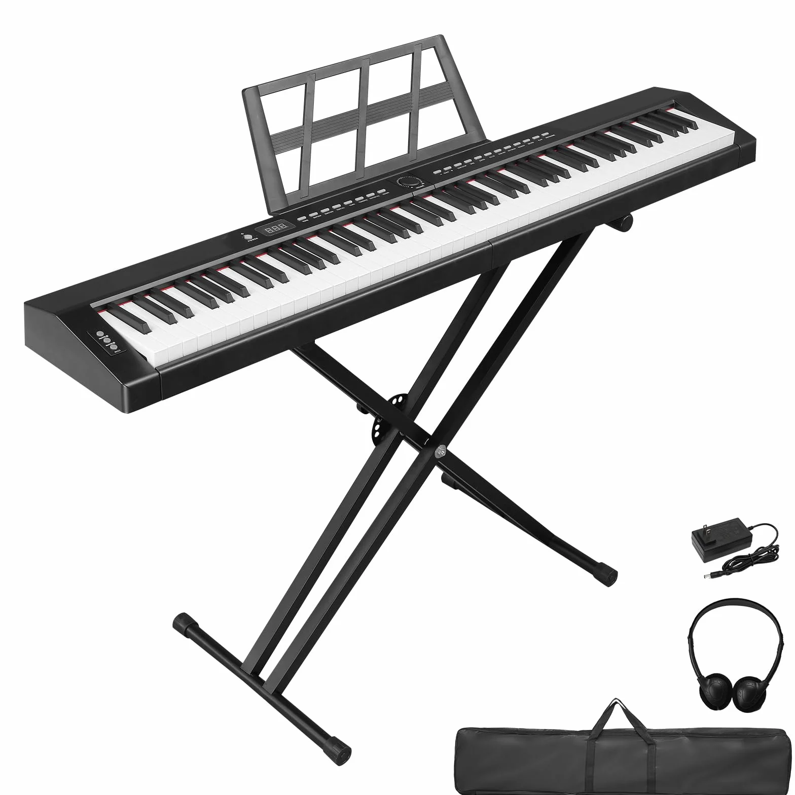LEADZM Piano Numérique Semi-Marteau 88 Touches, Clavier Électronique avec Pédale Sustain, MIDI, Pupitre, Écouteurs Noir