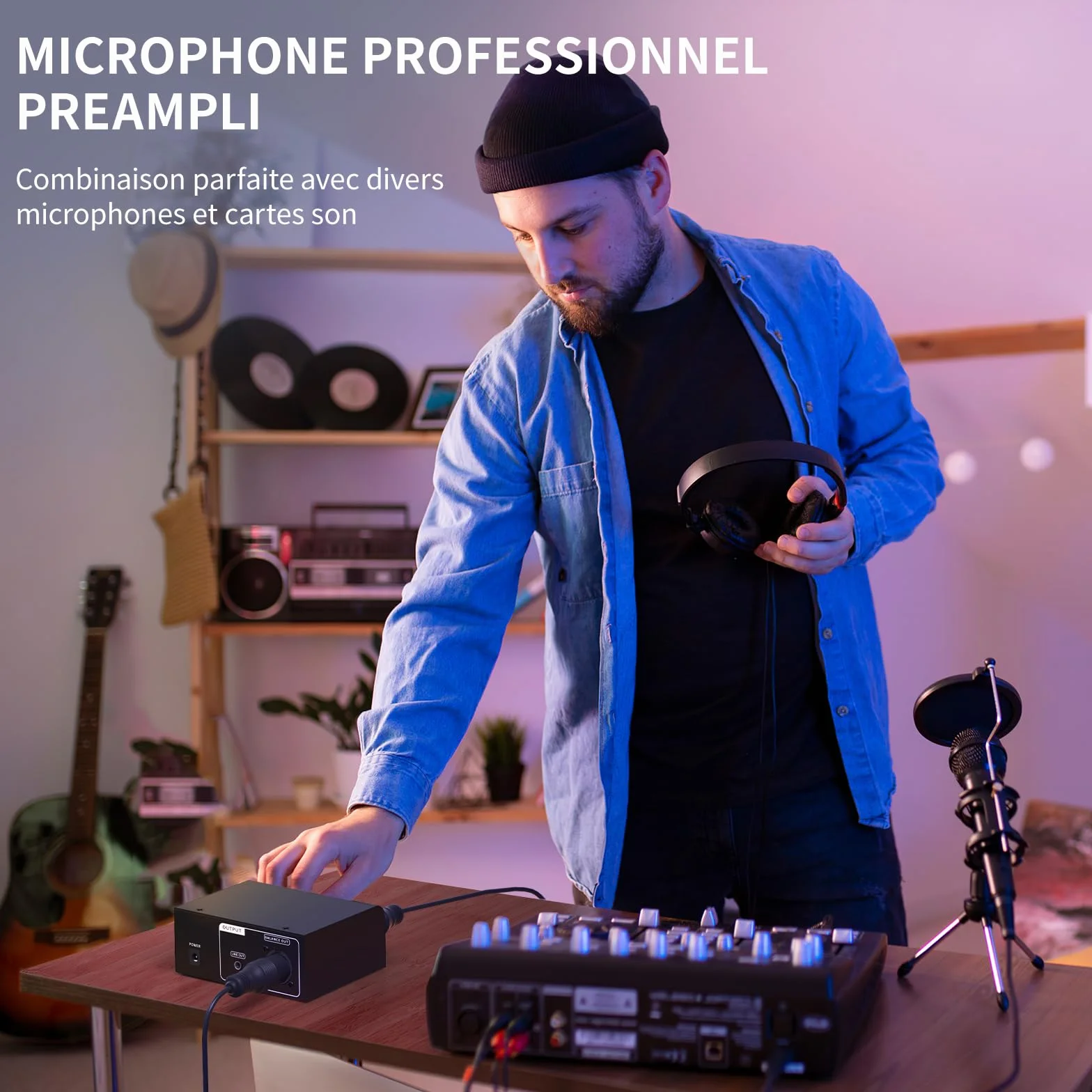 XTUGA XIC1 Préampli micro 2 entrées 75db Gain 48V Phantom Power XLR
