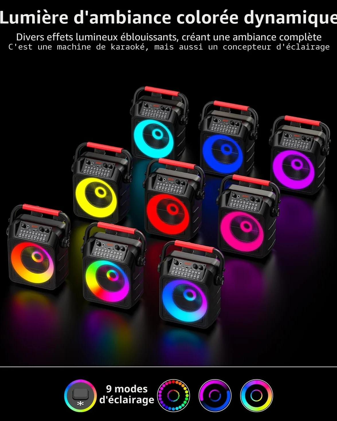 Machine karaoké pour Adultes Enceinte Bluetooth Portable 2 Microphones Professionnel LED USB TF AUX MIC TWS