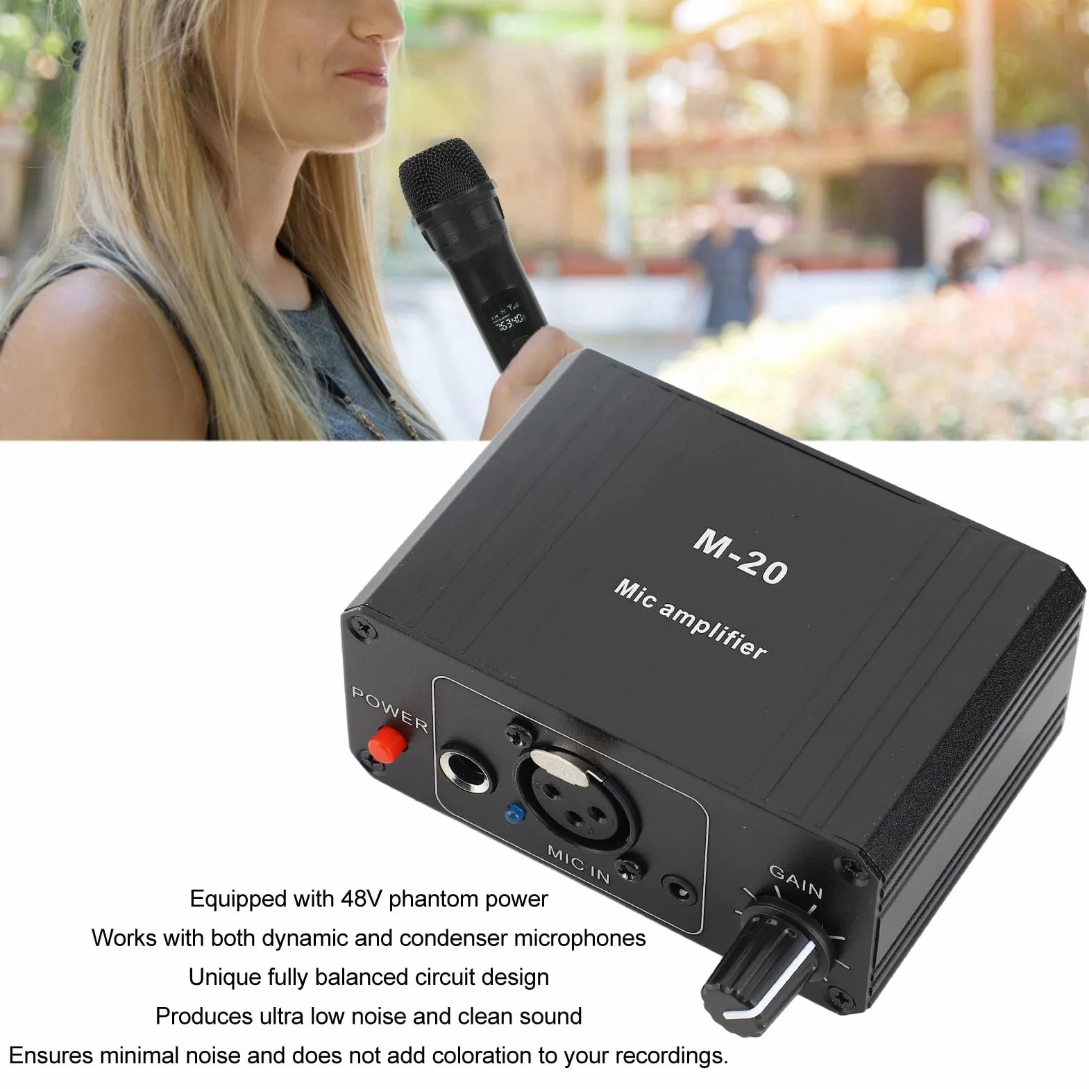 KIMISS Préamplificateur Micro à Gain élevé avec Alimentation Fantôme 48V - Sortie XLR - Faible Bruit