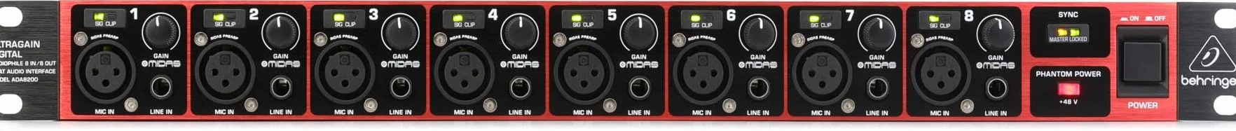 Behringer Ada8200 Interface Audio Numérique 8 Entrées 8 Sorties ADAT Audiophile Préamplis Micro Midas