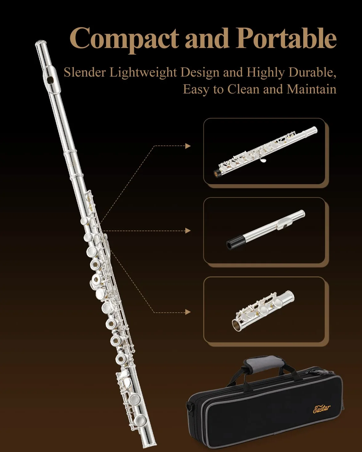 Eastar EFL-1 16 Keys Silver Plated C Flute Open/Close Hole