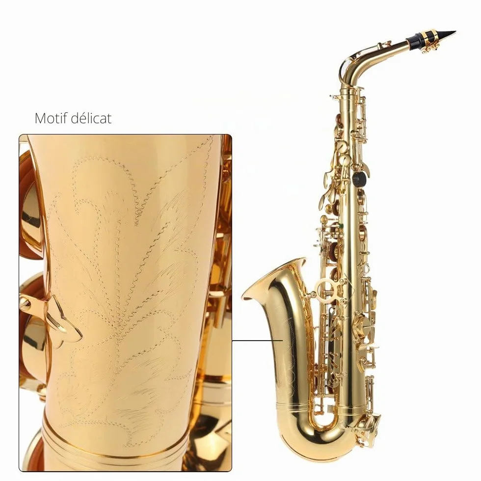 Saxophone Haut En Laiton Plaqué Or Sax 802 Clé Type Outil Bois Avec Accessoires