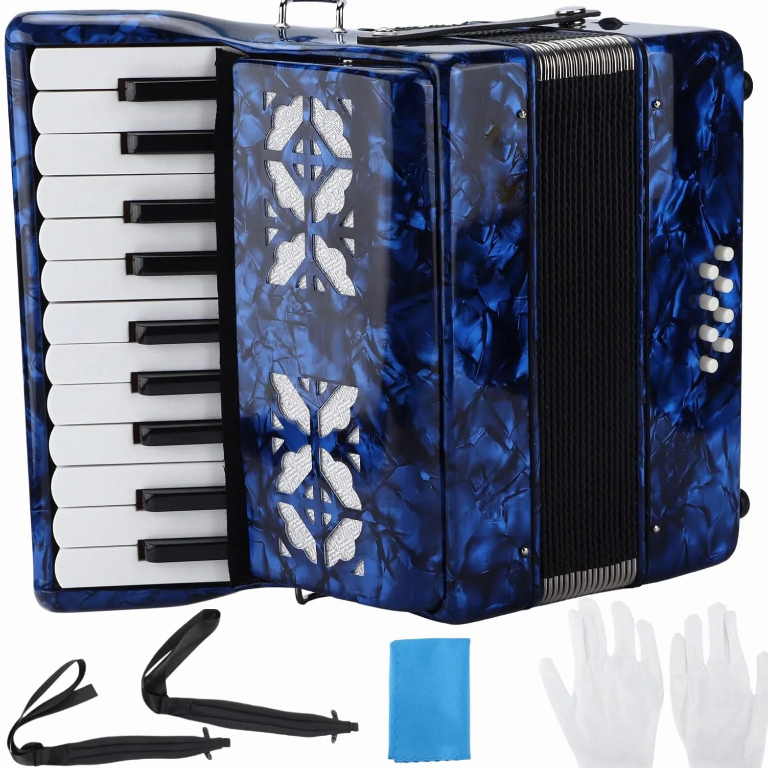 Accordéon Professionnel 8 Basses ABS Bois Massif Soufflet Cuir Vachette Instrument de Musique