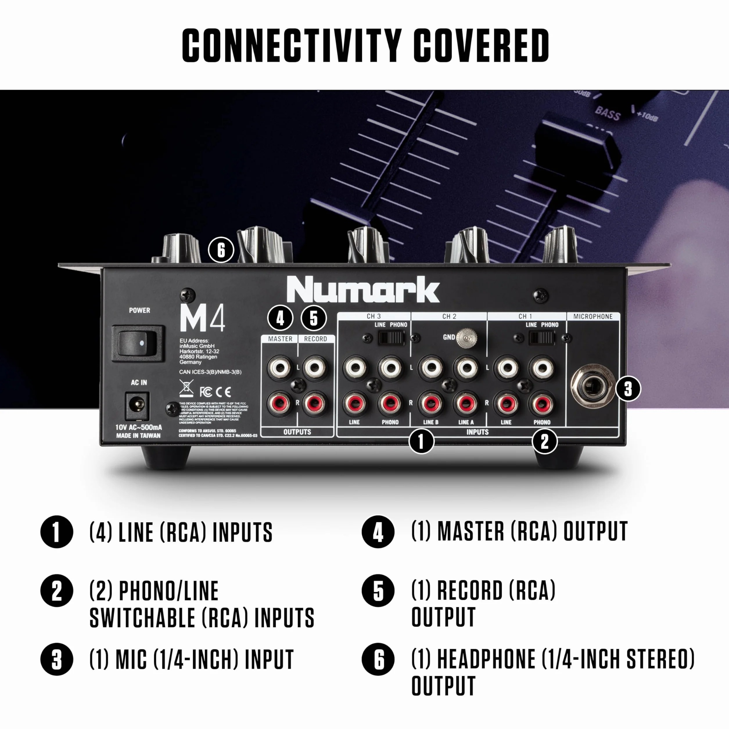 Numark M4 Table de Mixage DJ 3 Voies avec EQ 3 Bandes, Entrée Micro, Crossfader