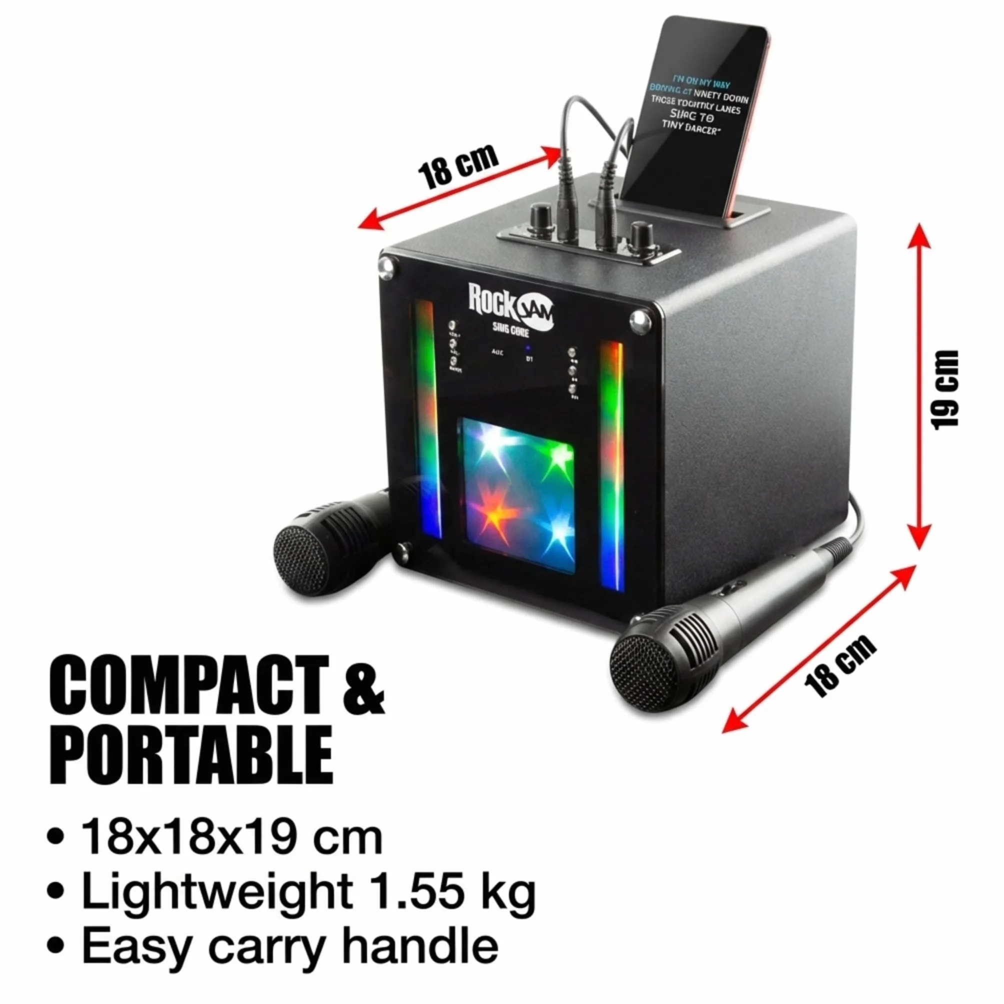 RockJam Machine de karaoké Bluetooth 10 Watts Rechargeable avec Deux Microphones et Jeux de lumière